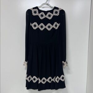 Ted Baker Avianah Dress, Black w/White Lace Applique, Size 1 US 4